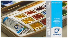 Акварелни бои Royal Talens - 18 + 2 цвята x 10 мл с четка и гъба от серията Van Gogh