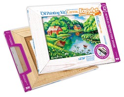 Нарисувай сам картина с маслени бои EasyArt - Къща край реката - Творчески комплект от серията Oil Painting — 737019