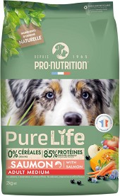 Суха храна за кучета Pro-Nutrition Adult Medium — 2 кг, със сьомга, от серията Pure Life Dog, за средни породи, над 1 година и с тегло от 10 до 25 кг