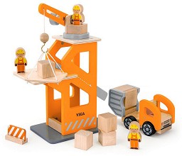 Дървен кран с камион - Viga Toys - С фигурки — 51616