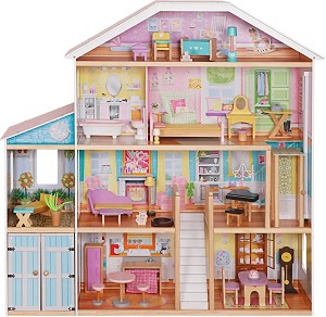 Детска дървена къща за кукли Grand Villa - Ginger Home - С размери 119 / 122.5 / 31.5 cm — W06A358C