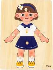 Момиче - Дървен пъзел с дръжки в подложка — Viga Toys 44668