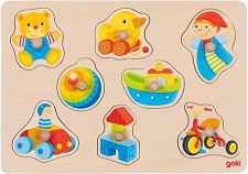 Играчки - Дървен пъзел с дръжки в подложка — Goki 57342