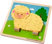Овчица - Детски дървен пъзел от 4 части — Bigjigs Toys 34052