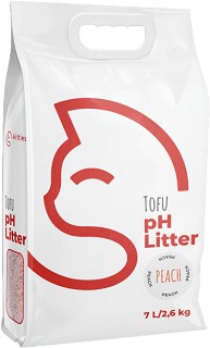 Тофу постелка за котешка тоалетна с pH индикатор KITTIES — 5 × 7 л, с аромат на праскова