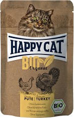 Био пауч за котки Happy Cat Bio Organic - 85 г, с пилешко и пуешко, в зряла възраст