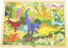 Динозаври - Дървен пъзел от 48 части в подложка — Viga Toys 44584