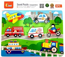 Превозни средства - Дървен пъзел с дръжки в подложка — Viga Toys 51274