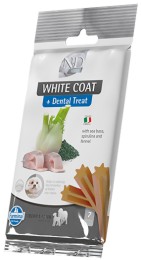 Дентални лакомства за кучета с бяла козина N&D Adult Medium & Maxi Dental Treat - 100 г, с лаврак, копър и спирулина, от серията White, за средни и едри породи, над 4 месеца