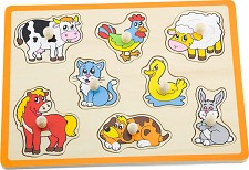Домашни животни - Дървен пъзел с дръжки в подложка — Viga Toys 50017