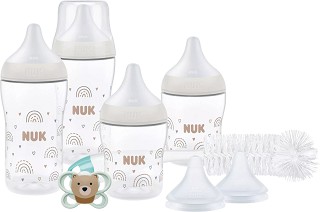 Комплект за новородено NUK Temperature Control - С шишета, биберони, залъгалка и четка, от серията Perfect Match - продукт