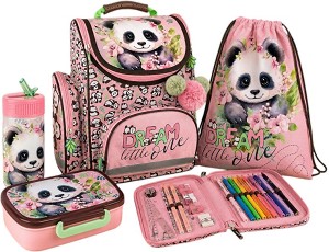 Ученическа раница с капак Derform - В комплект с аксесоари от серията Panda — 707100-1