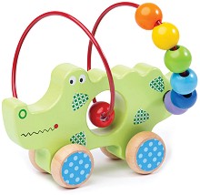 Дървена играчка на колелца Bigjigs Toys - Крокодилче с лабиринт — BB070