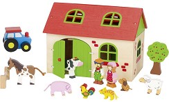 Дървена куклена къща Моята ферма - Goki - С фигурки и аксесоари — 58497