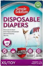 Пелени за женски кучета Simple Solution XS & Toy - 12 броя, от 23 до 36 см