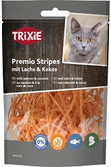 Лакомства за котки Trixie Stripes - 50 г, със сьомга и кокос, от серията Premio