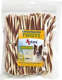 Натурални лакомства за кучета Antos Twists - 1 кг, с пилешко месо и риба, за всички породи