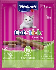 Лакомства за котки Vitakraft Cat Stick - 18 г, с пилешко и котешка трева, от серията Healthy