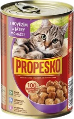 Консерва за котки PROPESKO — 415 г, 415 и 12 × 415 г, с говеждо и дробчета, в зряла възраст
