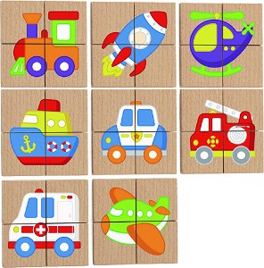 Дървени магнитни кубчета Превозни средства - Viga Toys — 50723 FSC