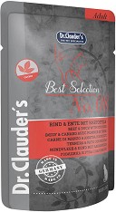 Пауч за капризни котки Dr.Clauder's Capricious - 85 г, с говеждо, патешко и картофи, от серията Best Selection, в зряла възраст