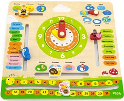 Дървен календар с часовник - Viga Toys — 44538
