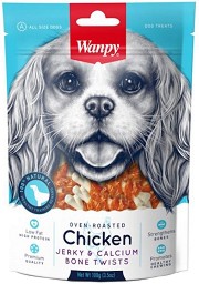 Натурални лакомства за кучета Wanpy Jerky & Calcium Bone Twists - 100 г, с пилешко