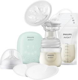 Електрическа помпа за кърма Philips Avent Essential - С биберон, шише, 4 подплънки за гърди и 5 торбички за кърма — SCD323/20