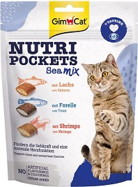 Лакомства за котки GimCat Nutri Pockets Sea Mix - 150 г, със сьомга, пъстърва, скариди и таурин