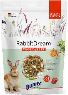 Храна за декоративни зайчета bunny Nature Special Edition Vegetables — 1,5 кг, с 63 различни растения и билки от нетретирани ливади, тиква, чушка, пащърнак, стъбълца от магданоз и тримело, от серията RabbitDream, за 6+ месеца