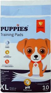 Хигиенни постелки за кучета с pH индикатор PUPPIES XL — 12 × 10 броя, 30 и 6 × 30 броя, 90 × 60 см