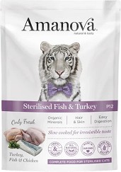Пауч за кастрирани котки Amanova Sterilised - 85 г, с риба и пуешко, в зряла възраст