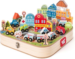 Детски конструктор Град с колички - Woodyland — 92143