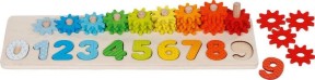 Дървена низанка с числа и зъбни колела - Goki — 58451