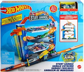 Паркинг писта с каскади City Stunt Garage - Mattel - С количка на темата Hot Wheels — GNL70
