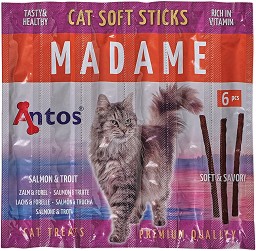 Лакомства за котки Antos Madame - 30 г, със сьомга и пъстърва, за над 4 месеца