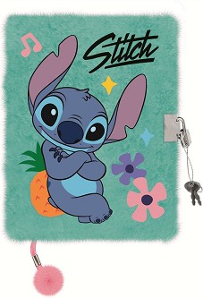 Плюшен таен дневник с ключ Stitch Mint Aloha - A5, с широки редове на тема Лило и Стич