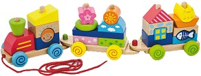 Дървено цветно влакче за дърпане - Viga Toys — 50089