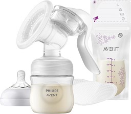 Ръчна помпа за кърма Philips Avent Natural Motion - С биберон, шише, 4 подплънки за гърди и 5 торбички за кърма — SCF430/20