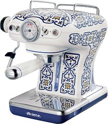 Кафемашина Ariete Capri 1389/1C, 850W, 15 bar, 0.9 л, Стиймър за мляко, Мляно и ESE дози, Бял/син