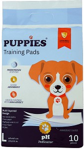 Хигиенни постелки за кучета с pH индикатор PUPPIES L — 12 × 10 броя, 60 × 60 см