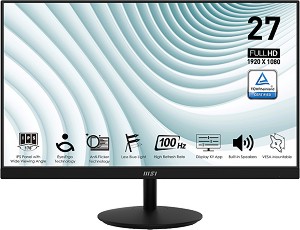  MSI Pro MP271A - 27", IPS, 100 Hz, 16:9, 1920 x 1080, 1 ms, HDMI, DisplayPort, VGA - 
