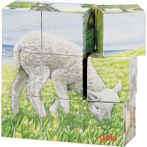 Дървени кубчета с бебета животни - Goki - 9 броя — 57607