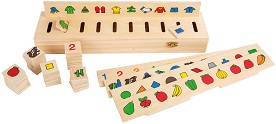 Дървена кутия за сортиране Small Foot - 23 и 55 части, от серията Play and Learn - 55 части