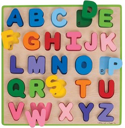 Дървен сортер Bigjigs Toys - Английската азбука — BB055
