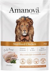 Пауч за кастрирани котки Amanova Sterilised - 85 г, с пилешко, в зряла възраст