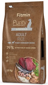 Суха храна за кучета Fitmin Superpremium Adult - 12 кг, с ориз, риба и еленско, от серията Purity Holistic, в зряла възраст