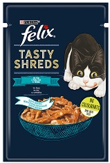 Пауч за котки Felix Tasty Shreds - 80 г, с риба тон в сос, за над 1 година