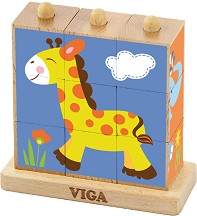 Дървена низанка с кубчета Диви животни - Viga Toys — 50834