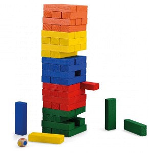 Цветна дженга - Игра с дървени елементи за подреждане и зар — Moulin Roty 713365